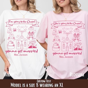 Maglietta &quot;Addio al Nubilato&quot; di Comfort Colors, maglietta personalizzata &quot;Andrò alla cappella e mi sposerò&quot;, maglietta &quot;Sposa con lo Sposo&quot; di Doodle Coquette