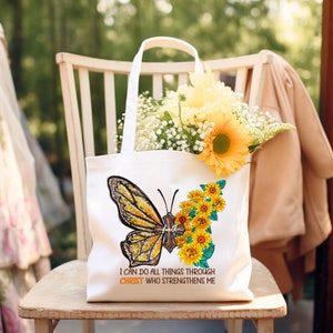 Christian Tote bag, Religious Tote Bag, Sunflower Tote bag, Faith bag, God Jesus Bag, Bible Verse Tote Bag, Canvas Tote Bag, Christian gift