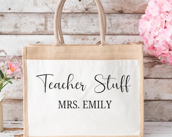 Personalized teacher canvas Tote bag,Teacher name gift bag,Teacher Appreciation Gift Bag,Teacher Coquette bow bag,Teacher Tote bag gift