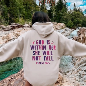 Ropa cristiana para mujer, Sudadera con capucha «Dios está dentro de ella», Sudadera con versículo bíblico, Camiseta con el Salmo 46:5, Camiseta de regalo cristiana para mujer, Sudadera con capucha cristiana
