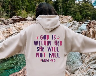 Women Christian Clothing, God Is Within Her Hoodie, Bible Verse Sweatshirt, Psalm 46:5 Tshirt, Women Christian Gift shirt, Christian Hoodie