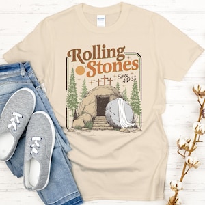 Christian Rolling Stones Graphic Tee - Trendy Easter Clothing