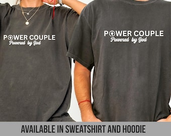Christelijk powerkoppel T-shirt: Powered by God, bijpassende T-shirts voor stellen