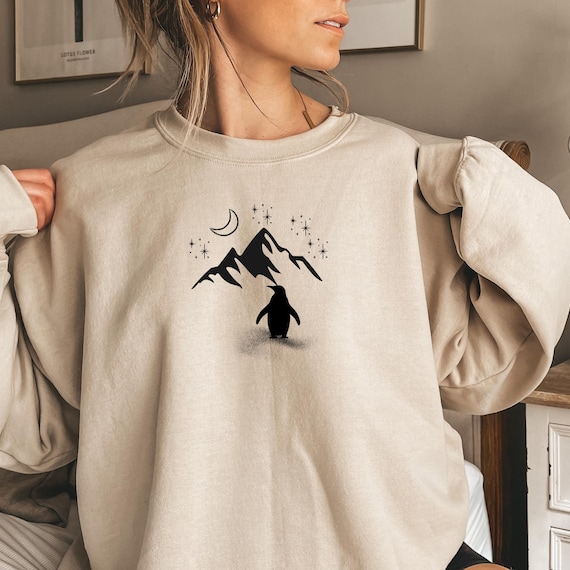 Minimalist Penguin Mountain Shirt, Comfort Colors® Aesthetic Adventure T-Shirt, Quiet Courage Graphic Tee, Lonely Penguin Art Shirt