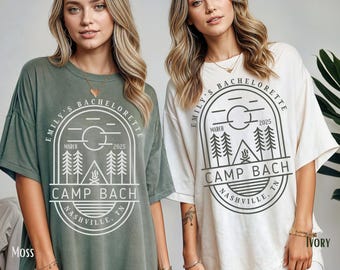 Koszulka Vintage Camp Bachelorette, spersonalizowane koszulki na wieczór panieński na kempingu, koszulka Outdoor Mountain Bride, wieczór panieński w stylu retro z motywem jeziora, wędrówka po górach