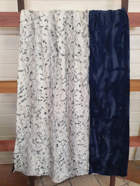 Minky Blanket Snowy Owl Minky and Navy Hide Minky Etsy