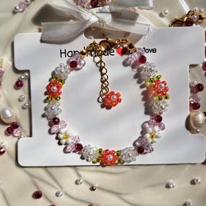 handmade Beaded Flower Bracelet Colorful Dainty Glass Beads Spring Floral Choker Cottagecore Jewelry