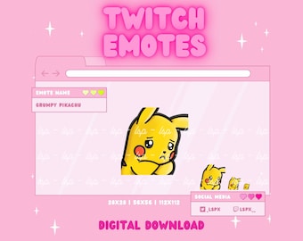 Pikachu Grumpy Emote | Twitch Discord | Sub Emote / Stream Emote  (Pokemon Inspired)