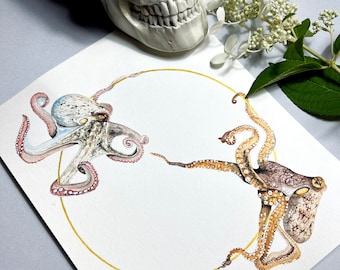 Watercolor Octopus Art Print. Coastal Wall Art. Celestial Octopus Painting. Nautical Nature Art. Ocean Nursery Print. Mermaidcore Decor.