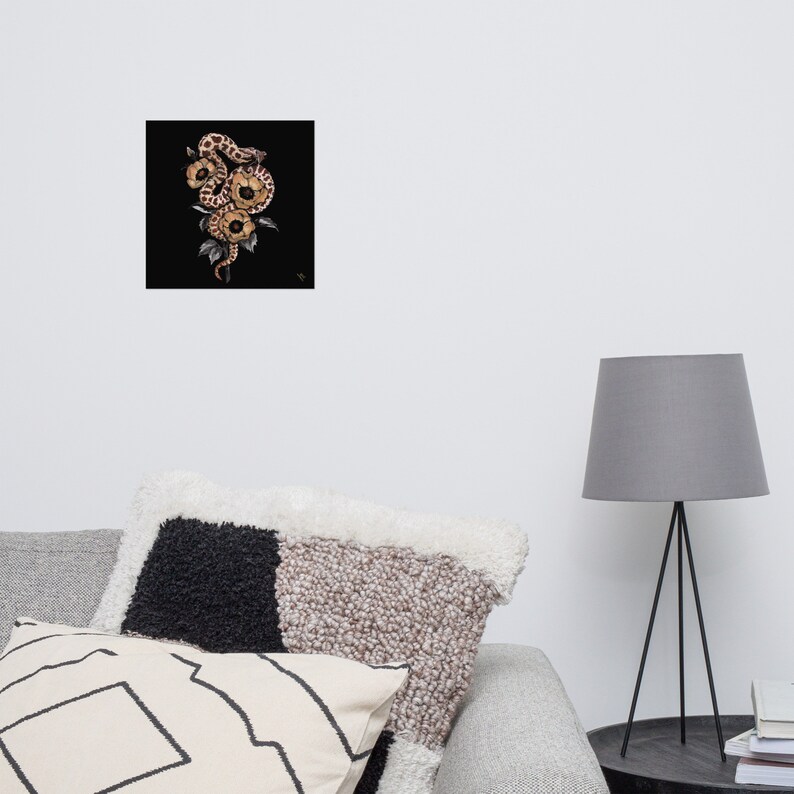 Watercolor Hognose Snake Art Print. Reptile Decor. Vintage Wall Art. Floral Snake Art. Hognose Snake Painting. Dark Academia Art.