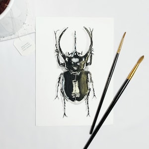 Watercolor Rhinoceros Beetle Art Print. Insect Painting. Beetle Art Print. Science Classroom Decor. Witchy Decor. Bug Wall Art. Cottagecore.