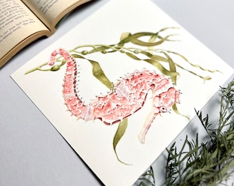 Watercolor Seahorse Art Print. Coastal Wall Art. Pink Seahorse Seaweed Painting. Nautical Nature Art. Ocean Nursery Print. Mermaidcore Art.