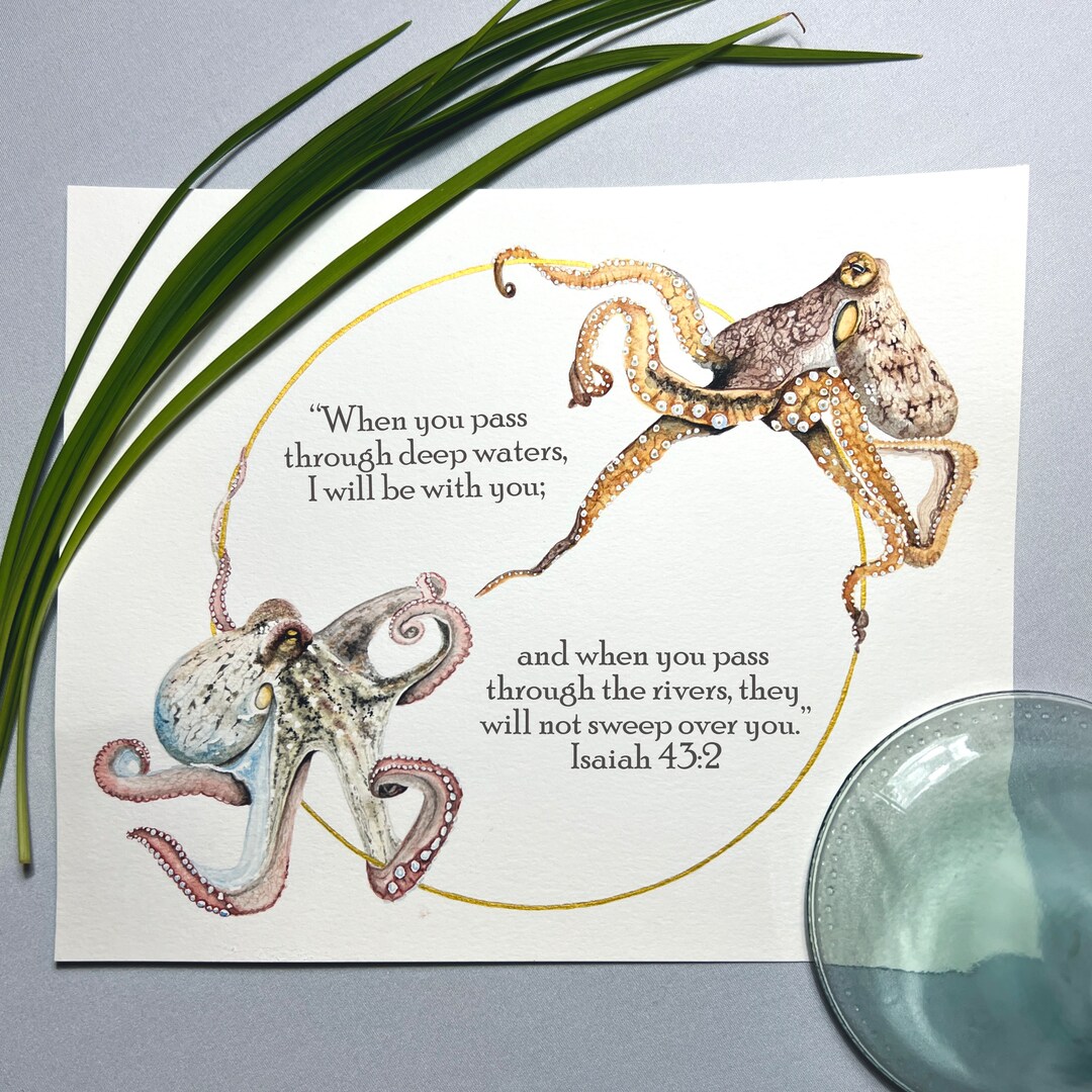 Scripture Octopus Art Print. Bible Verse Coastal Wall Art. Etsy