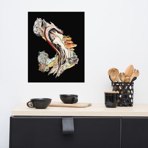 Watercolor Salamander Art Print. Natural Science illustration. Mushroom Painting. Colorful Nature Art. Firefly Drawing. Cottagecore Art.