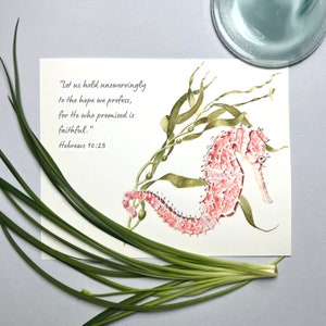 Christian Seahorse Art Print. Hebrews 10:23 Bible Verse. Coastal Art. Scripture Decor. Ocean Nursery. Christian Classroom. Beach Home Art.