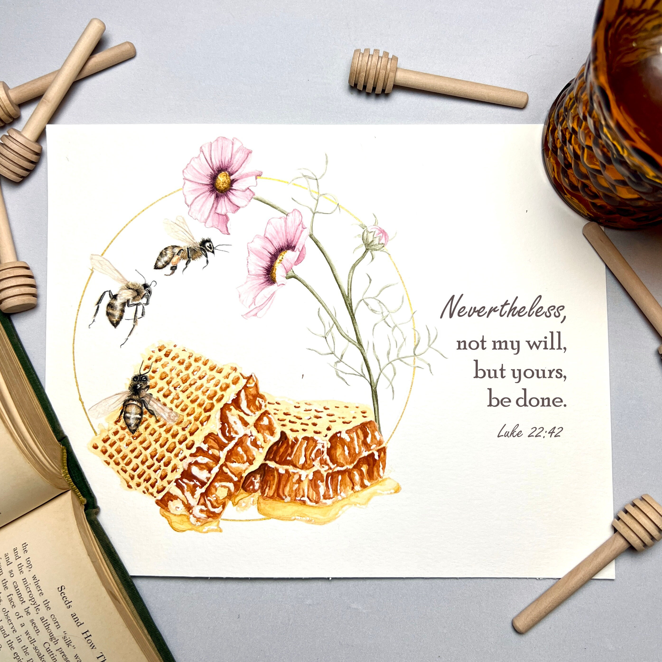 Christian Bee Art Print. Luke 42:22 Bible Verse. Watercolor Honeybee ...