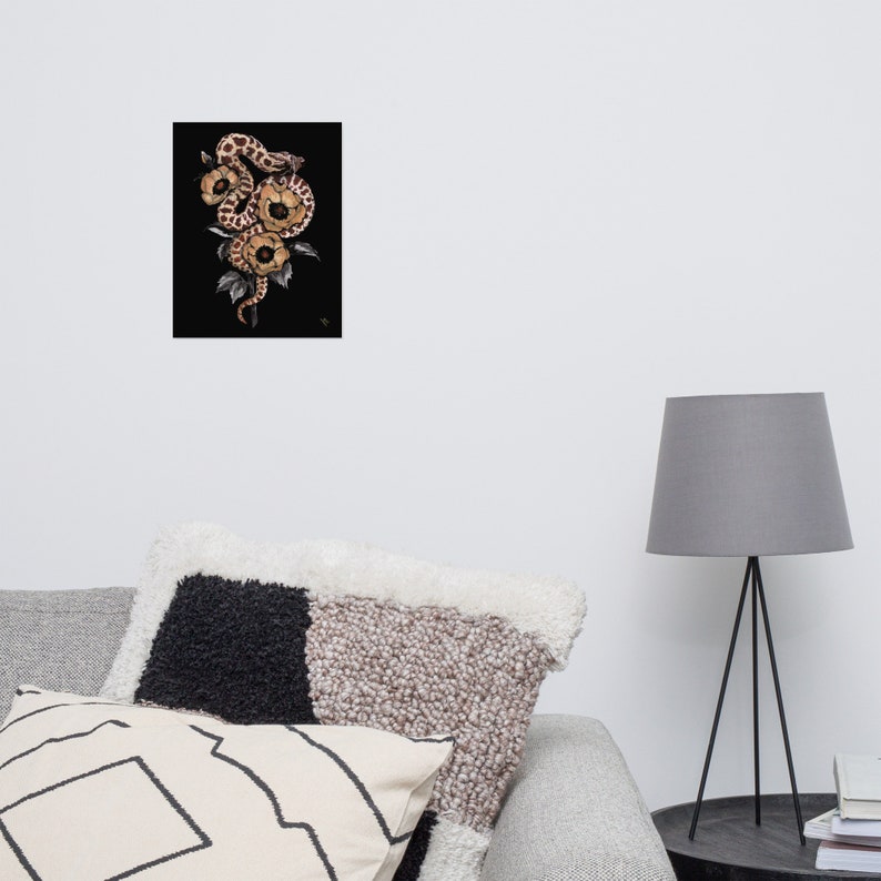Watercolor Hognose Snake Art Print. Reptile Decor. Vintage Wall Art. Floral Snake Art. Hognose Snake Painting. Dark Academia Art.