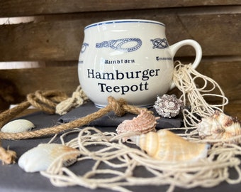 Hamburger Teepott als Geschenk verpackt / maritime Tasse Becher Hamburg Nautik mit Knoten Ebbe und Flut