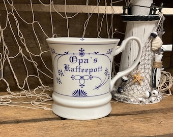 Opas Kaffeepott Schietwetter Kaffeepott Ostfriesland Nordfriesland Kaffeetasse Knoten Tasse  indisch blau  Geschenk Nautik Herrenbecher