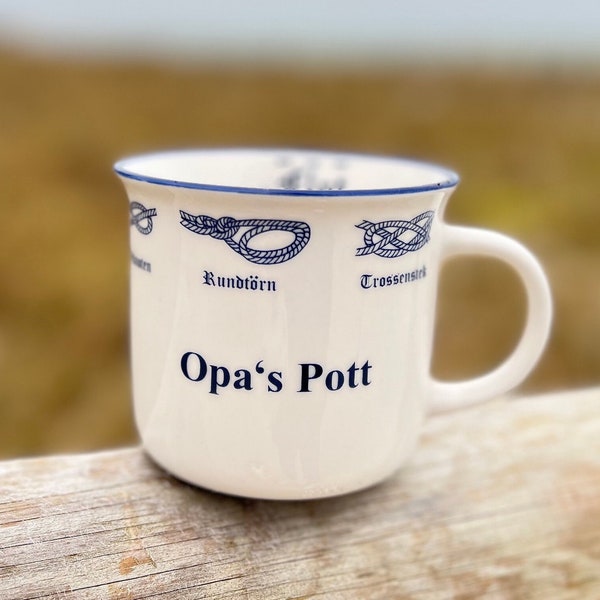 Opas Pott Schietwetter Kaffeepott Ostfriesland Nordfriesland Kaffeetasse Knoten Tasse  indisch blau  Geschenk Nautik Herrenbecher