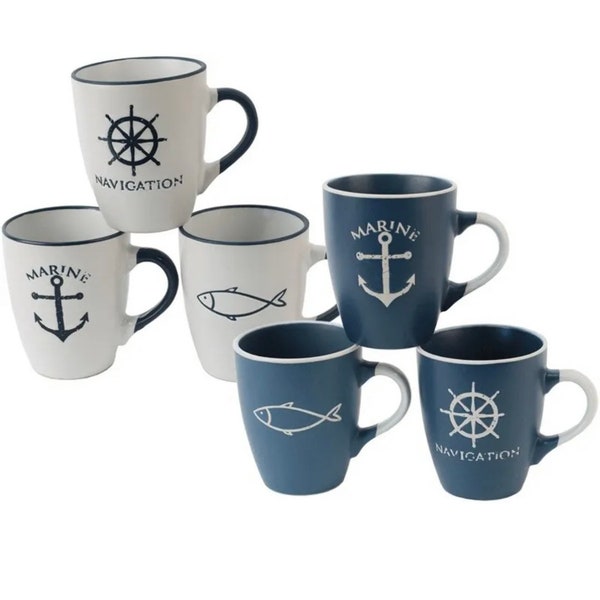 Tasse Maritim mit Anker Steuerrad verschiedene Varianten verschiedene Farben Kaffeetasse Kaffeebecher Meer Strand Geschenk Nautik Becher