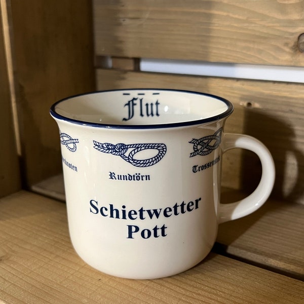 Schietwetter Pott Ebbe und Flut Kaffeepott Ostfriesland Nordfriesland Kaffeetasse Knoten Tasse  indisch blau  Geschenk Nautik Herrenbecher