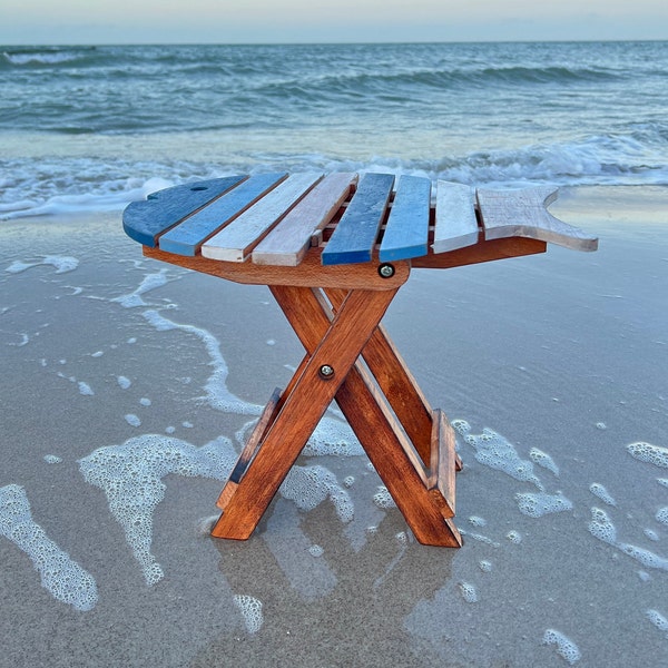 Beistelltisch als Fisch aus Holz Klapptisch zum klappen maritime Dekoration Möbel Tisch Hocker