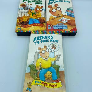 Lot of 3 Arthur VHS - Treasure Hunt, Lost Library, TV-Free Week - Cleaned & Tested!
