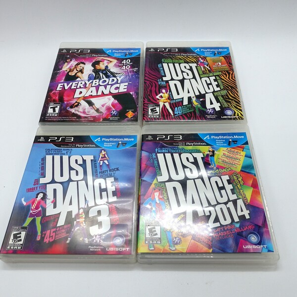 Lot of 4 Just Dance Games for Sony PS3 - CIB - Everybody Dance, Just Dance 4, 3, 2014