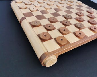 Set da dama in legno – Quercia, Mogano, Acero – Tabellone con contenitore integrato