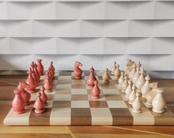 SET SCACCHI 41x41 Cm / Scacchiera In Legno Di Noce, Acero E Azobé - Foto 7