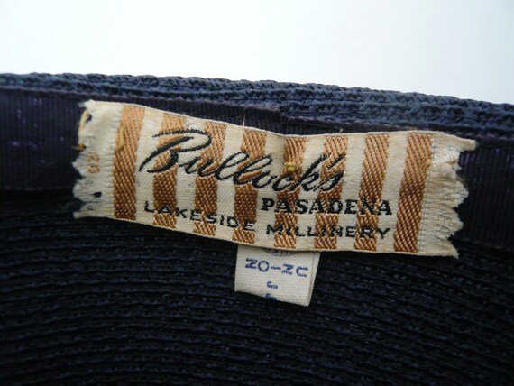 Vintage Navy Blue Woven Hat w/ Bow Bullock’s Pasa… - image 8