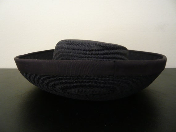 Vintage Navy Blue Woven Hat w/ Bow Bullock’s Pasa… - image 4