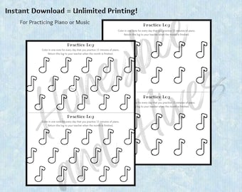 Piano Practice Log | Printable Practice Chart | Music Practice Tracker | Piano/Music Teacher Resource | Editable | Digital Download