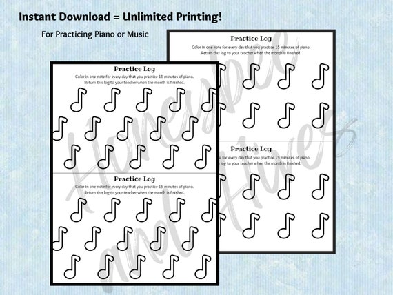 Piano Practice Log Printable Practice Chart Music Practice | Etsy