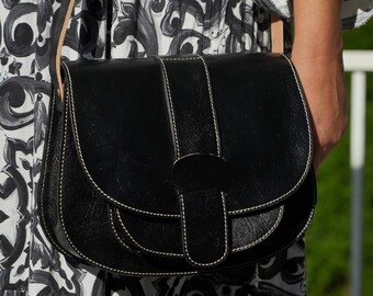 Magnifique sac bandoulière artisanal fait-main en cuir véritable, NEUF