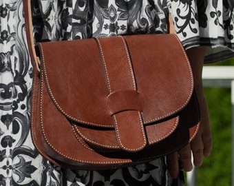 Magnifique sac à bandoulière artisanal fait main en cuir véritable, NEUF