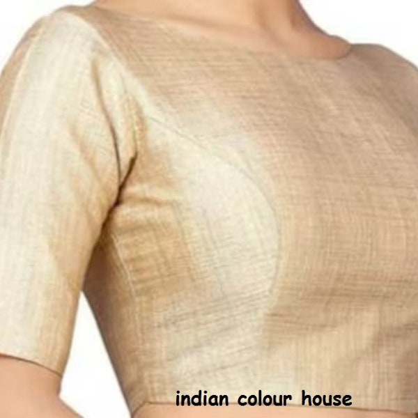 Indian Designer Plain Golden Silk Blouse In Boat Neck And Elbow Sleeves, Indian Blouse, Saree Blouse, Lehanga Blouse, All Size