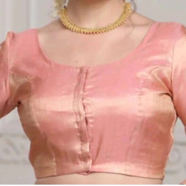 Ready To Wear Peach Colour Silk Blouse In Round Neck And Short Sleeves, Indian Blouse, Ethnic Blouse, Saree Blouse, All Size Available...