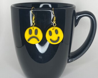 Asymmetrical Smiley and Frowny Faces Dangle Earrings