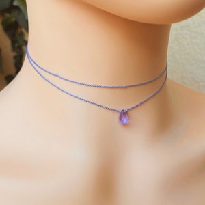Purple Teardrop Choker: Lilac Silk Cord Layering Necklace