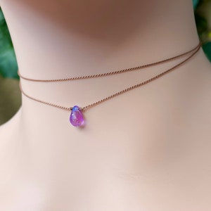 Teardrop Choker: Lavender Glass Bead, Double Strand Silk Cord