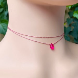 Pink Teardrop Choker: Double Strand Glass Bead Necklace