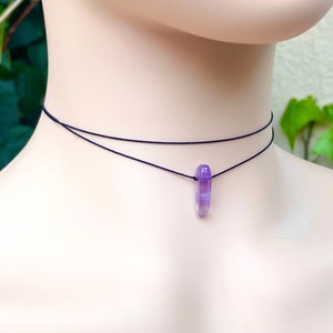Amethyst Choker: Handmade Double Strand Silk Cord Necklace