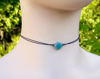 Jade Diamond Choker: Natural Burmese Jade, Silk Cord Necklace