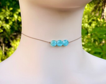Green Moonstone Choker: Natural Gemstone Bead, Boho Silk Cord Necklace