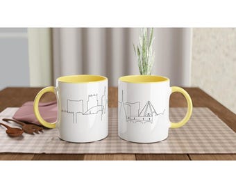 Torino White Ceramic Mug with Colored Interior 325ml or 11oz Yellow Ceramic