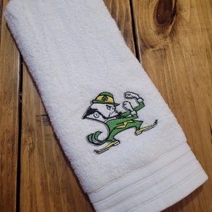 NCAA Notre Dame Fighting Irish White Embroidered Handtowel, Workout Towel