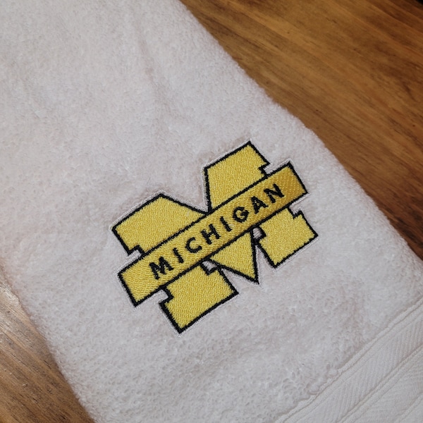 Michigan Wolverine Embroidered White Handtowel, Workout Towel