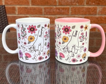 personalised mummy mug, birthday gift for mummy, mummy birthday gift, mum and children hands mug new mum gift, gift from children